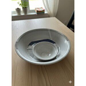 Handmade Stoneware Serving Bowl Set Gray Tree Nature Print Chip Dip Platter